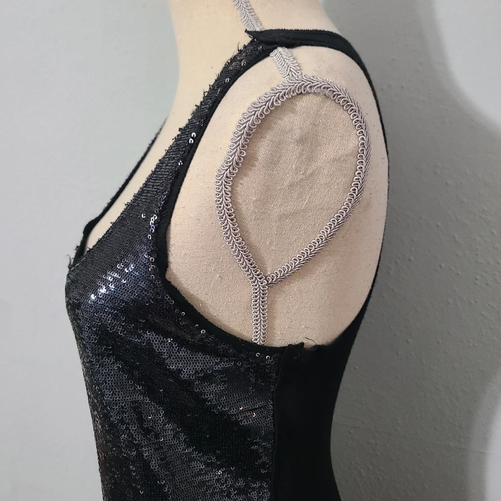 Zara Evening‎ Collection Black Sequin Tank Racerback Sheath Slip Mini Dress Med
